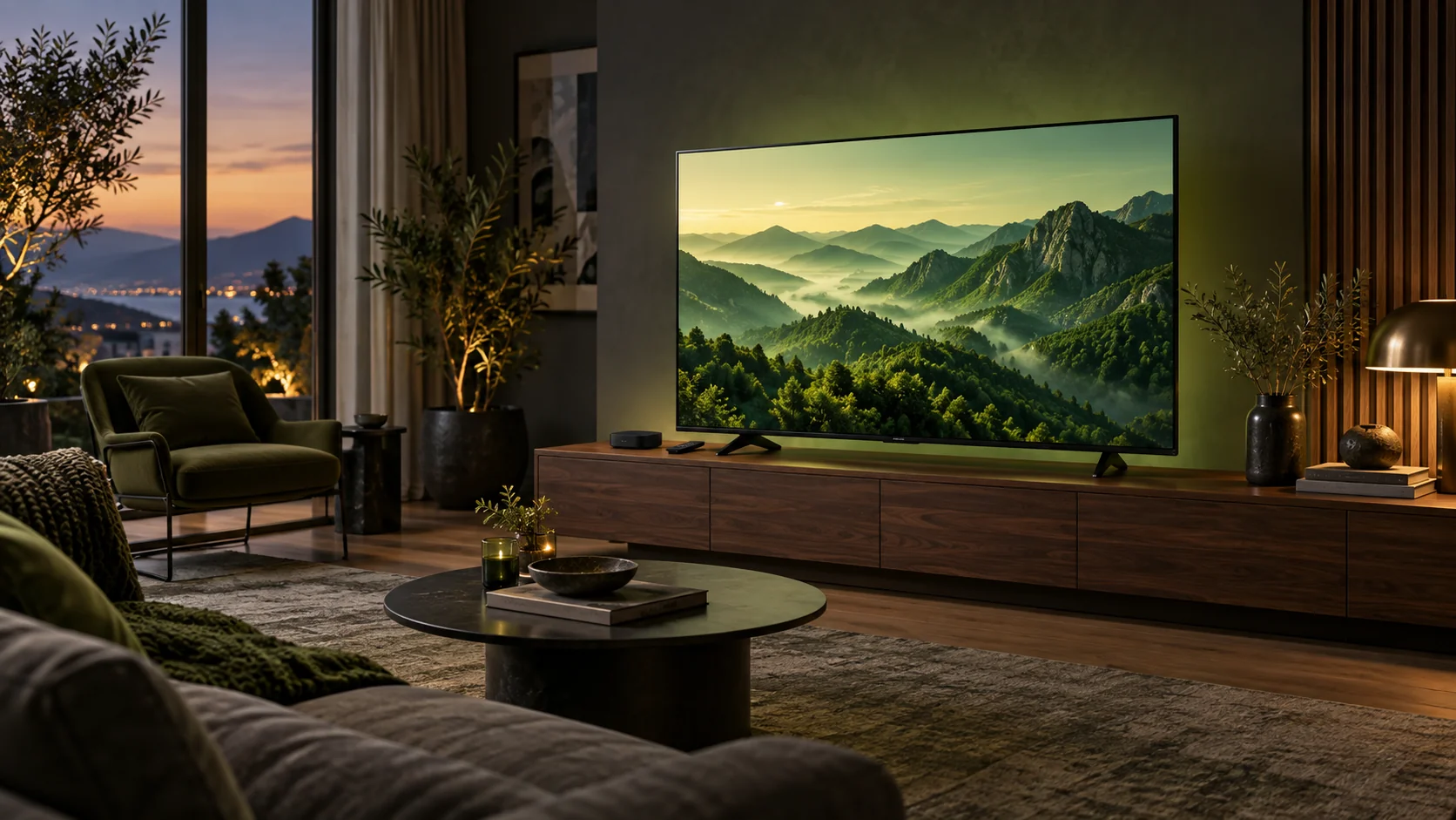 smart tv iptv kurulumu için Smart TV ve medya cihazı bulunan modern oturma odası